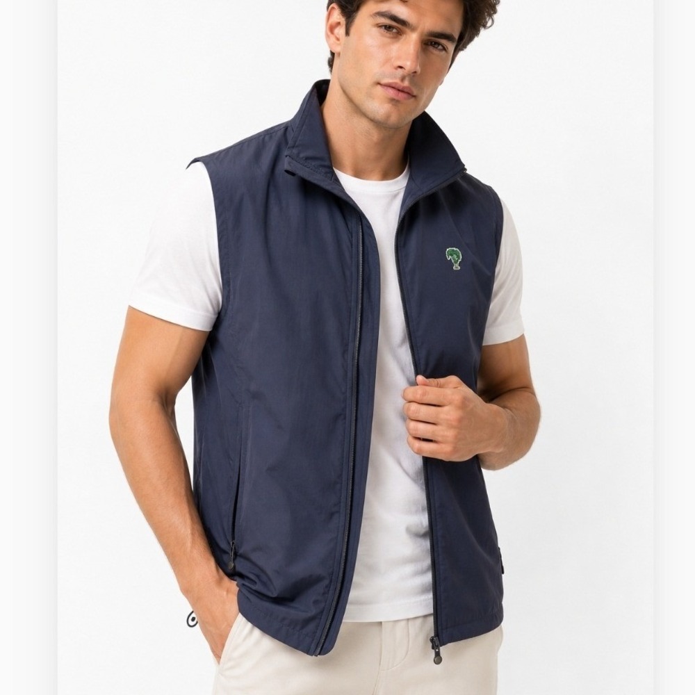 Greyson Clothiers Mens Navy Blue Full Zip Golf Vest Palm Tree Logo Size XXL Used